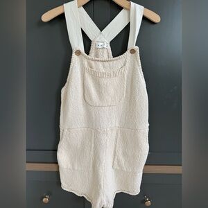 Anthropologie Mable Cream Knit Overall Romper Oatmeal Light Tan Color • L